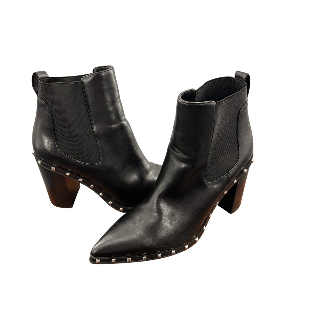 By Charles David Black Studded Pointed Toe Block Heel Boots 8.5